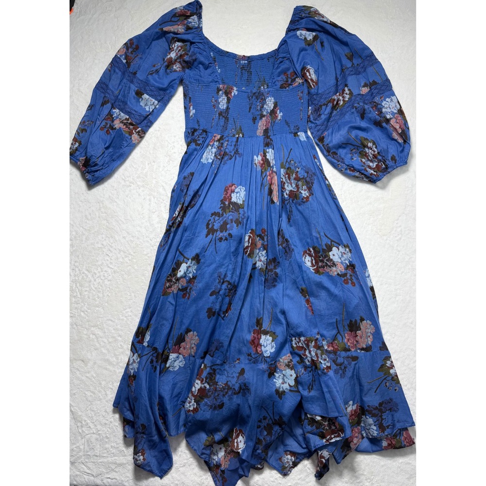 Free People Women's Blue Flowy Floral Morning Glory Smocked Maxi Dress Size M - Picture 2 of 9